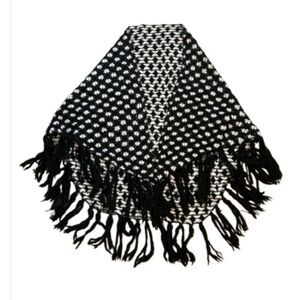 Beautiful Boho Black and White Checkered Knit Shawl Shrug with Fringe